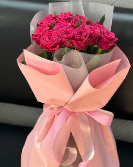 Букет из 13 Малиновой Розы Эквадор with delivery to Almaty