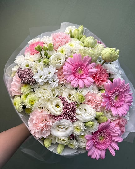 Розовый зефир: букет с герберами и эустомой with delivery to Astana